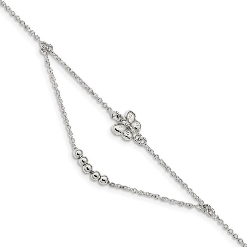 Sterling Silver Butterfly Swag Cable Chain Anklet, 9-10 Inch